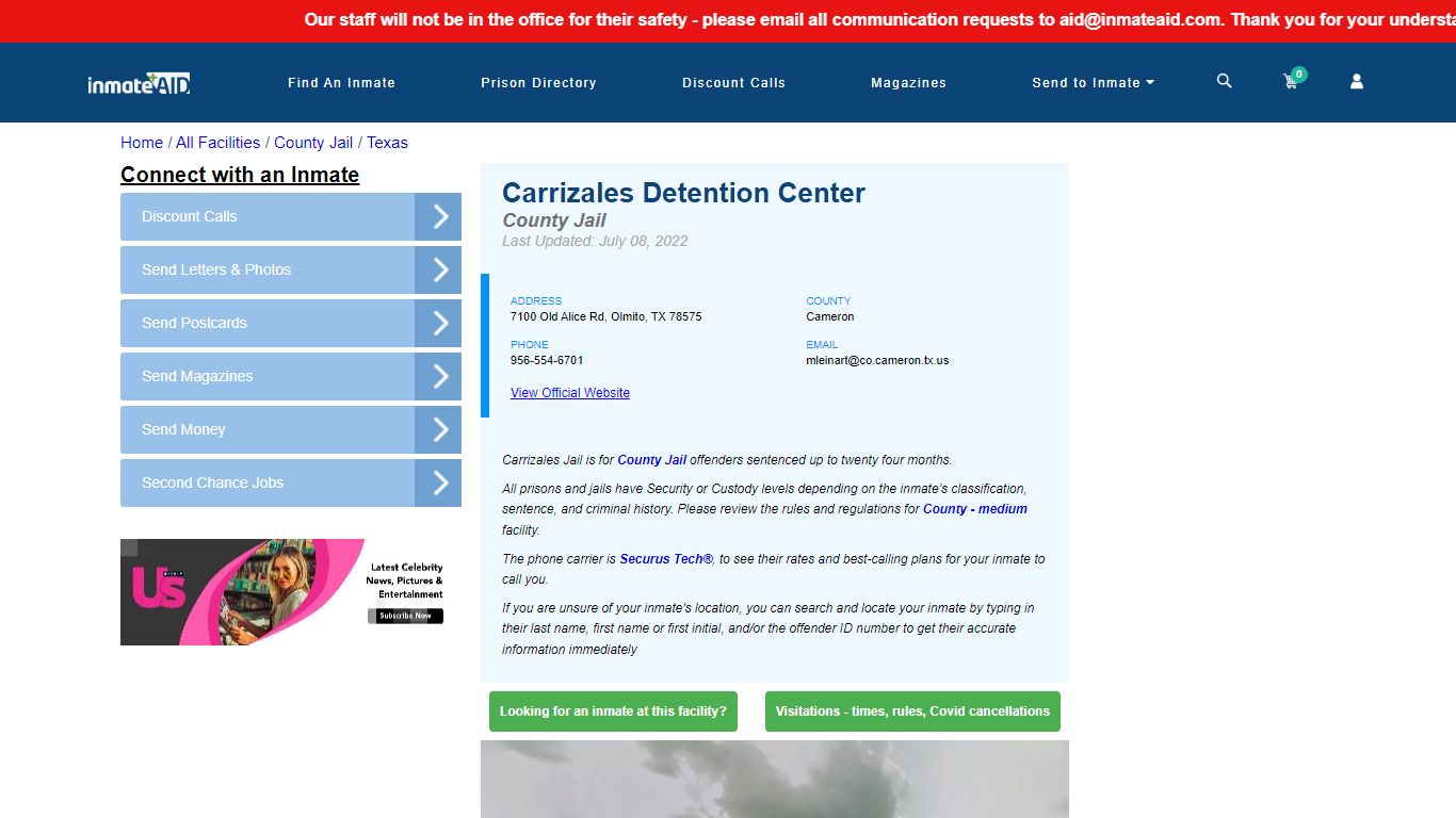 Carrizales Detention Center - Inmate Locator - Olmito, TX