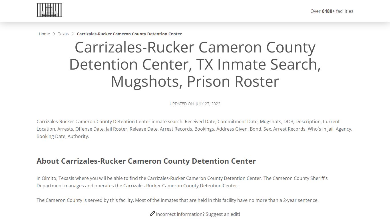 Carrizales-Rucker Cameron County Detention Center, TX ...