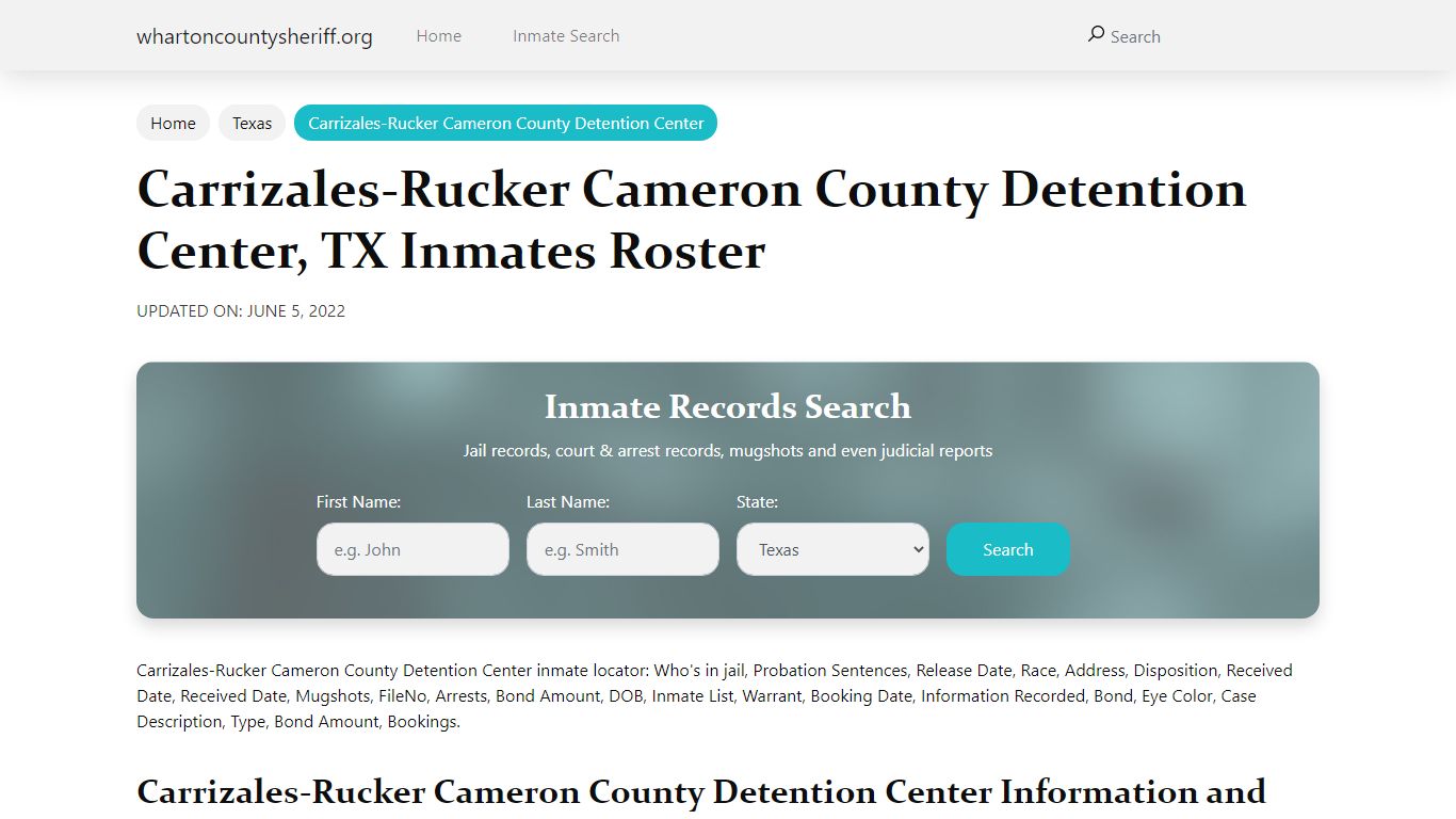 Carrizales-Rucker Cameron County Detention Center, TX Jail ...