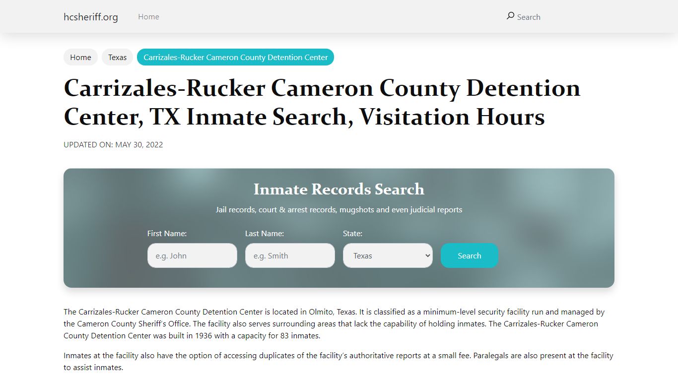 Carrizales-Rucker Cameron County Detention Center, TX ...